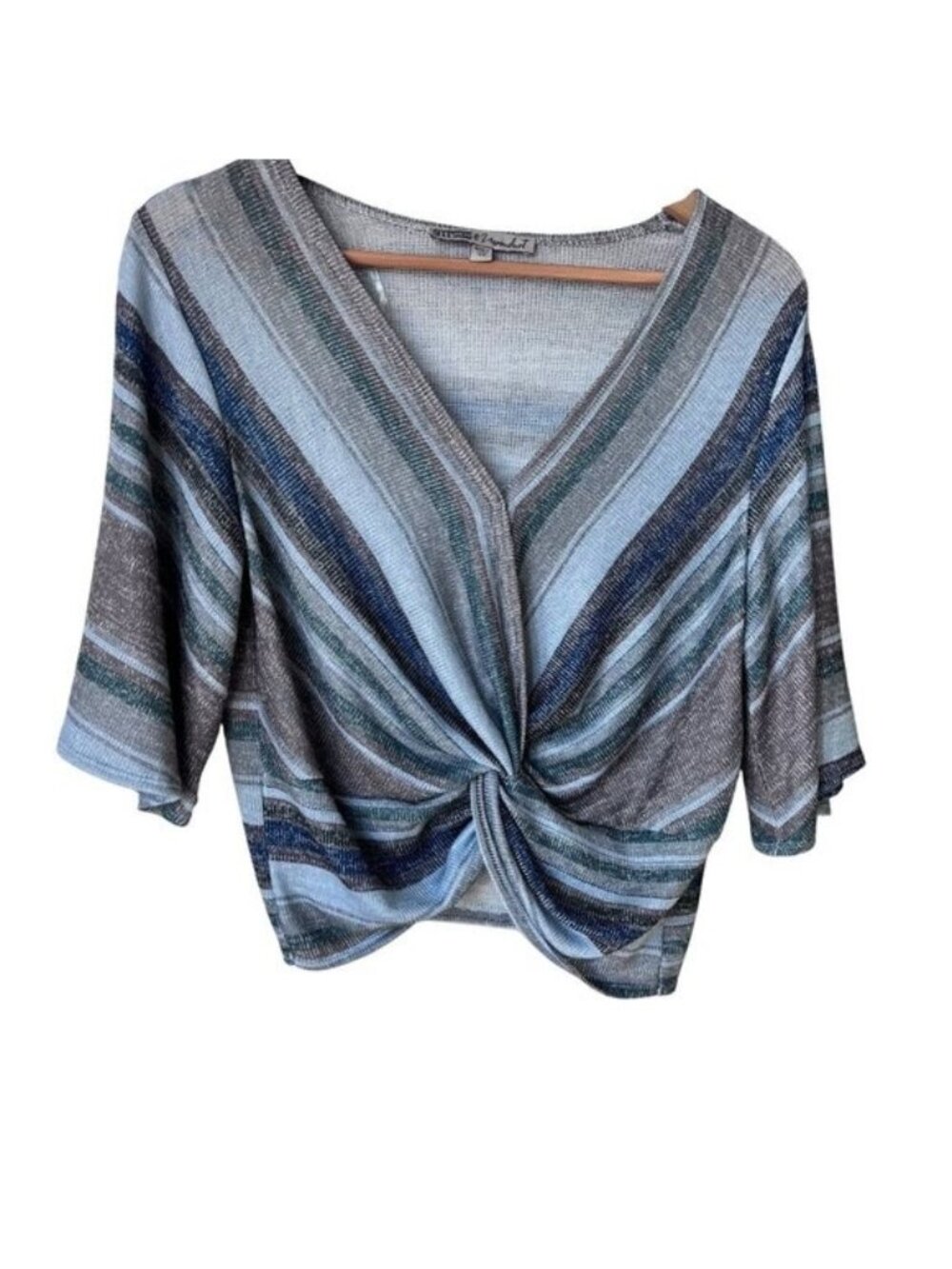 Striped Twist-Front Knit Top By Gypsies & Moondust  XS  Polyester/Rayon/Spandex